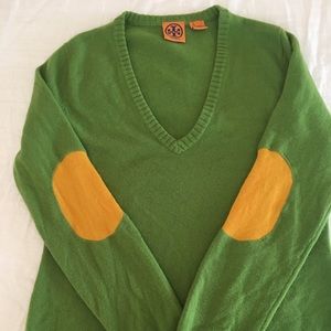 Tory Burch Green Cashmere Sweater w/Elbow Patches
